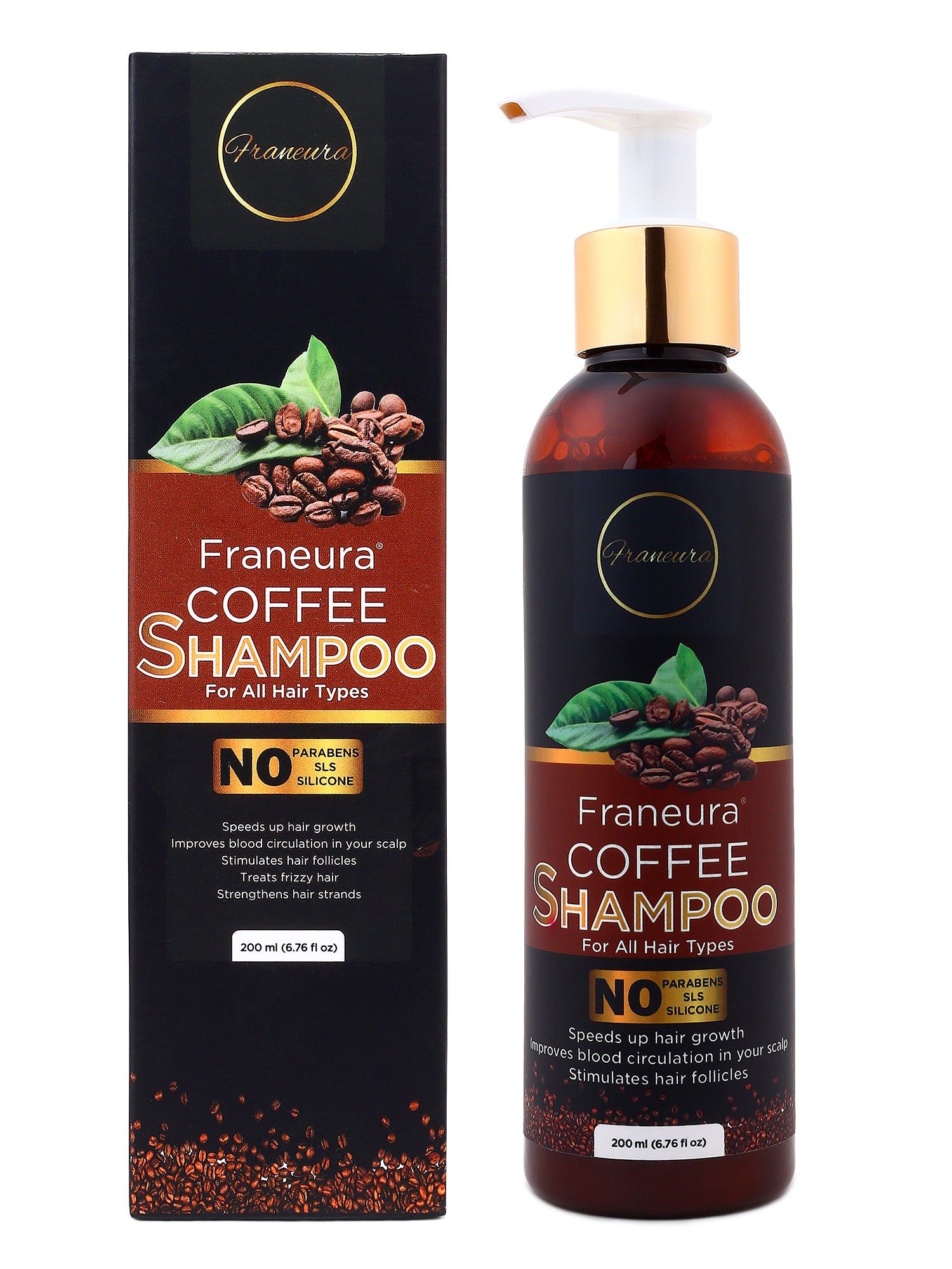 Franeura Daily Use Natural Coffee Shampoo - Revitalize and Strengthen Hair - Promotes Growth and Shine ( 200ml )