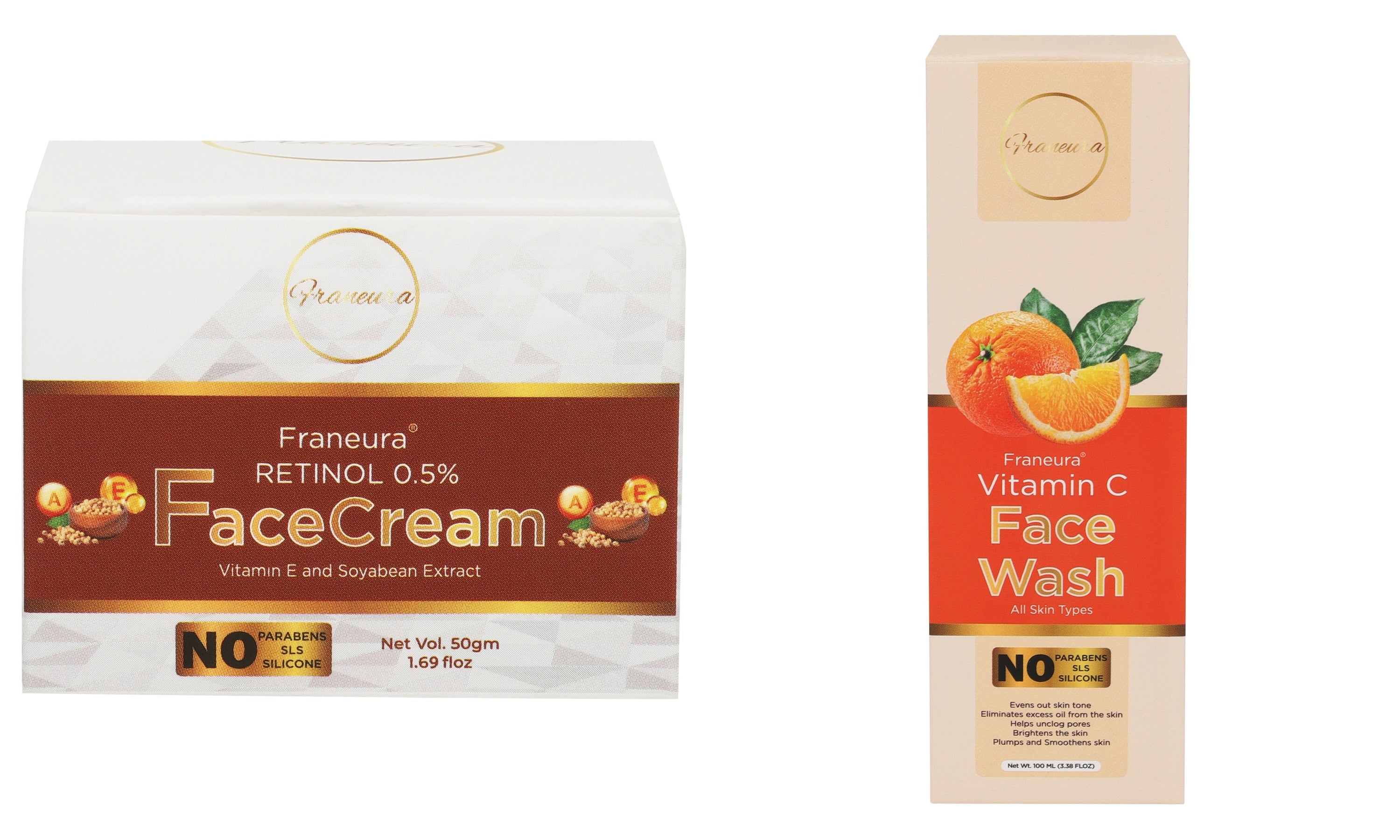 Franeura Natural Face Wash and Retinol Face Cream Combo for Gentle Cleansing, Powerful Results