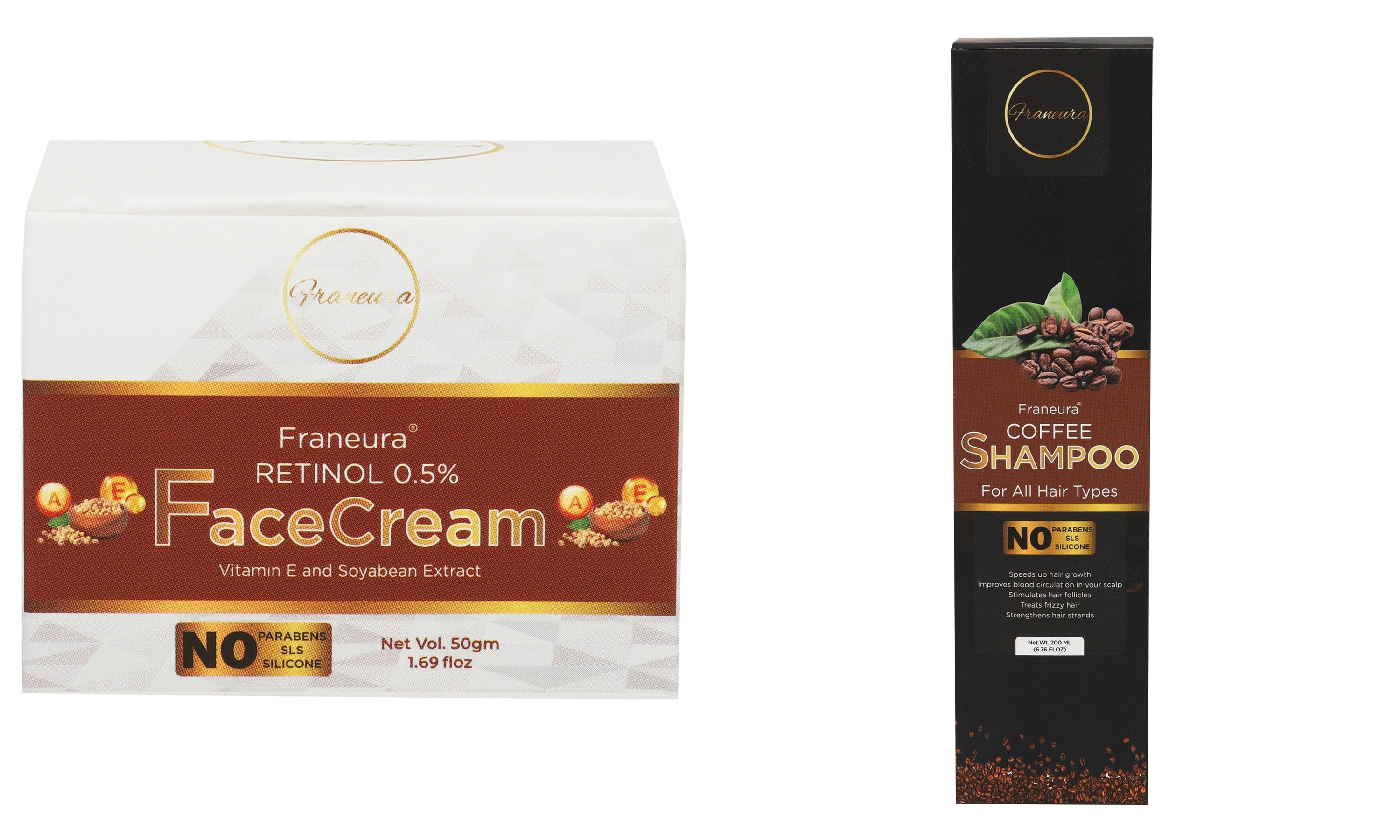 Franeura From Hair to Face: Natural Coffee Shampoo and Retinol Face Cream for Complete Revitalization