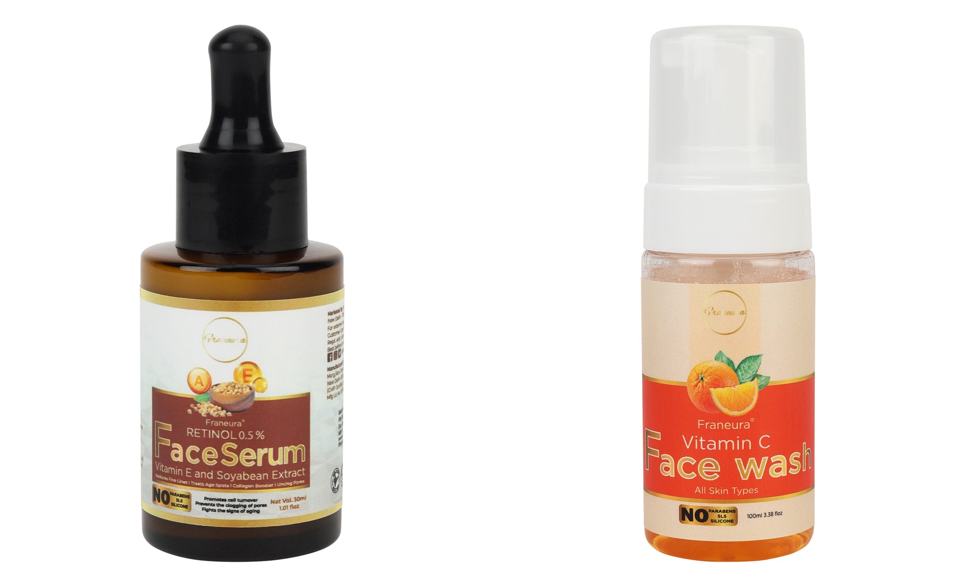 Franeura Youthful Glow Duo: Vitamin C Face Wash and Retinol Face Serum for Visible Results