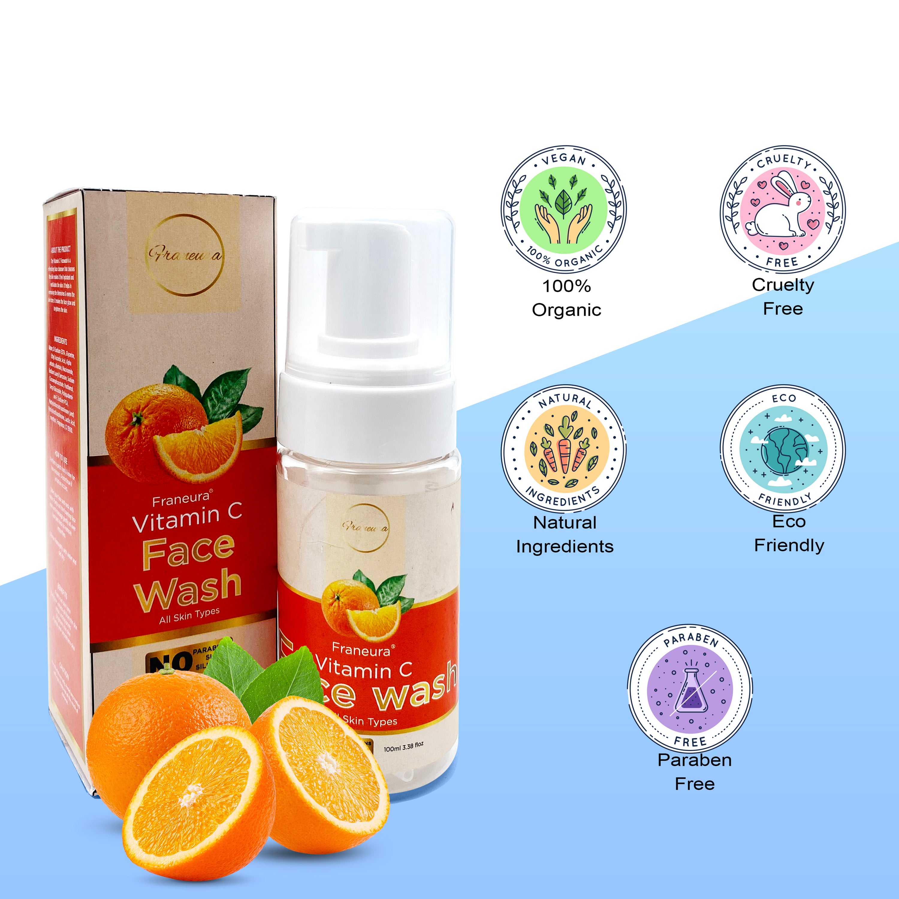 Franeura Vitamin C Foaming Face Wash - Brighten & Even Skin Tone - Remove dirt and impurities ( 100 ml )