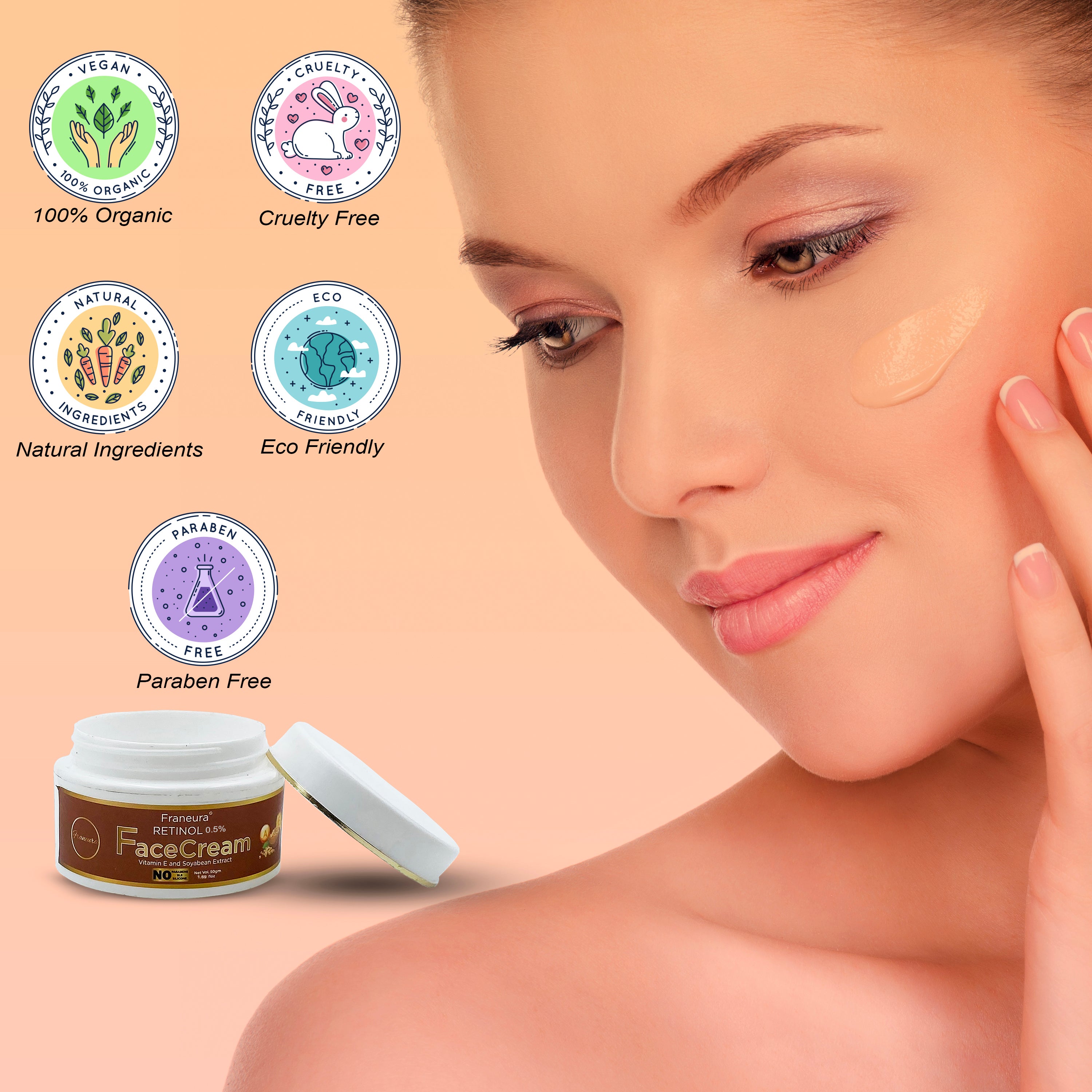 Franeura Natural Retinol Night Cream - Anti-Aging & Brightening - Reduce Fine Lines & Wrinkles , contains Vitamin E and Soyabean extract ( 50 gm )