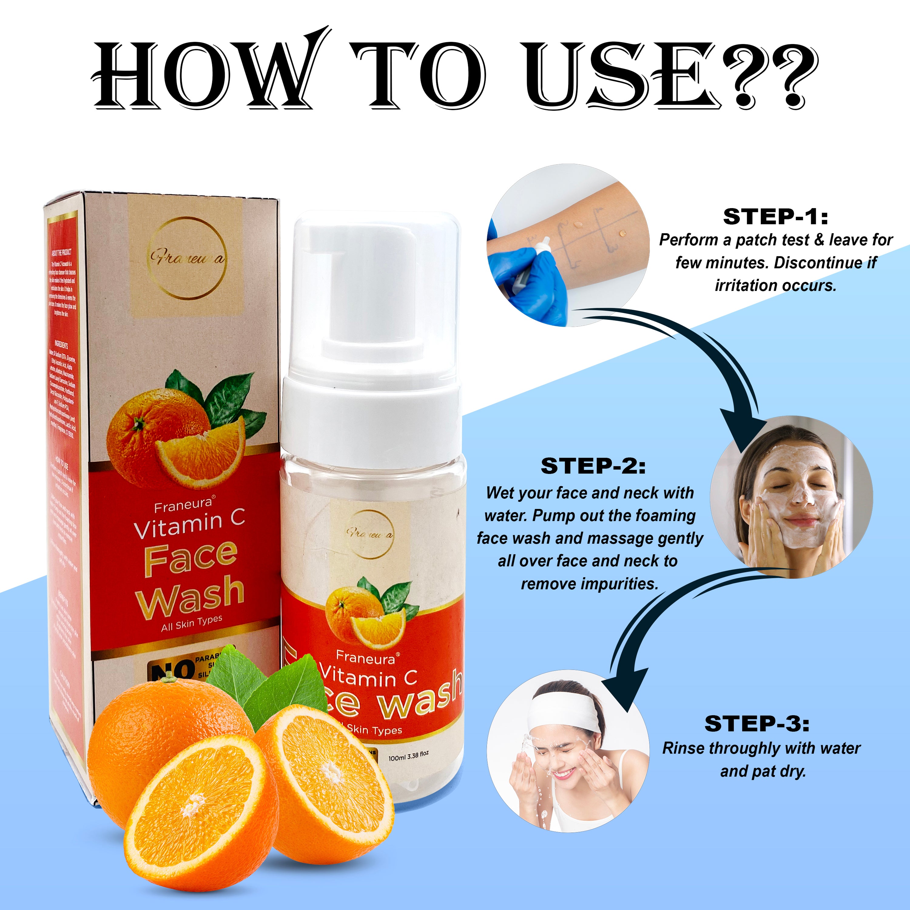Franeura Vitamin C Foaming Face Wash - Brighten & Even Skin Tone - Remove dirt and impurities ( 100 ml )
