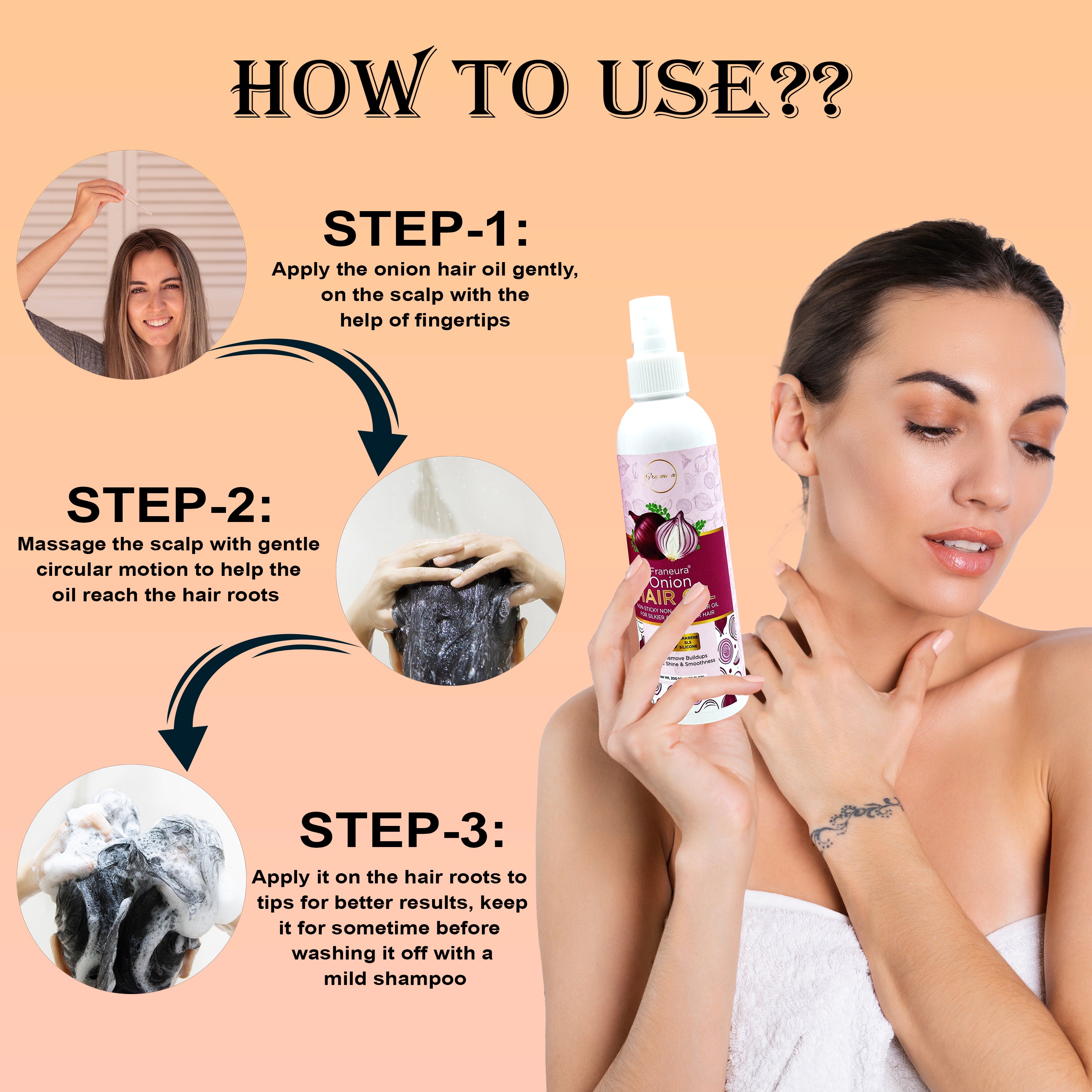 Franeura Natural Onion Oil for Stronger, Healthier Hair - Promotes Hair Growth & Prevents Hair Loss ( 200 ml )