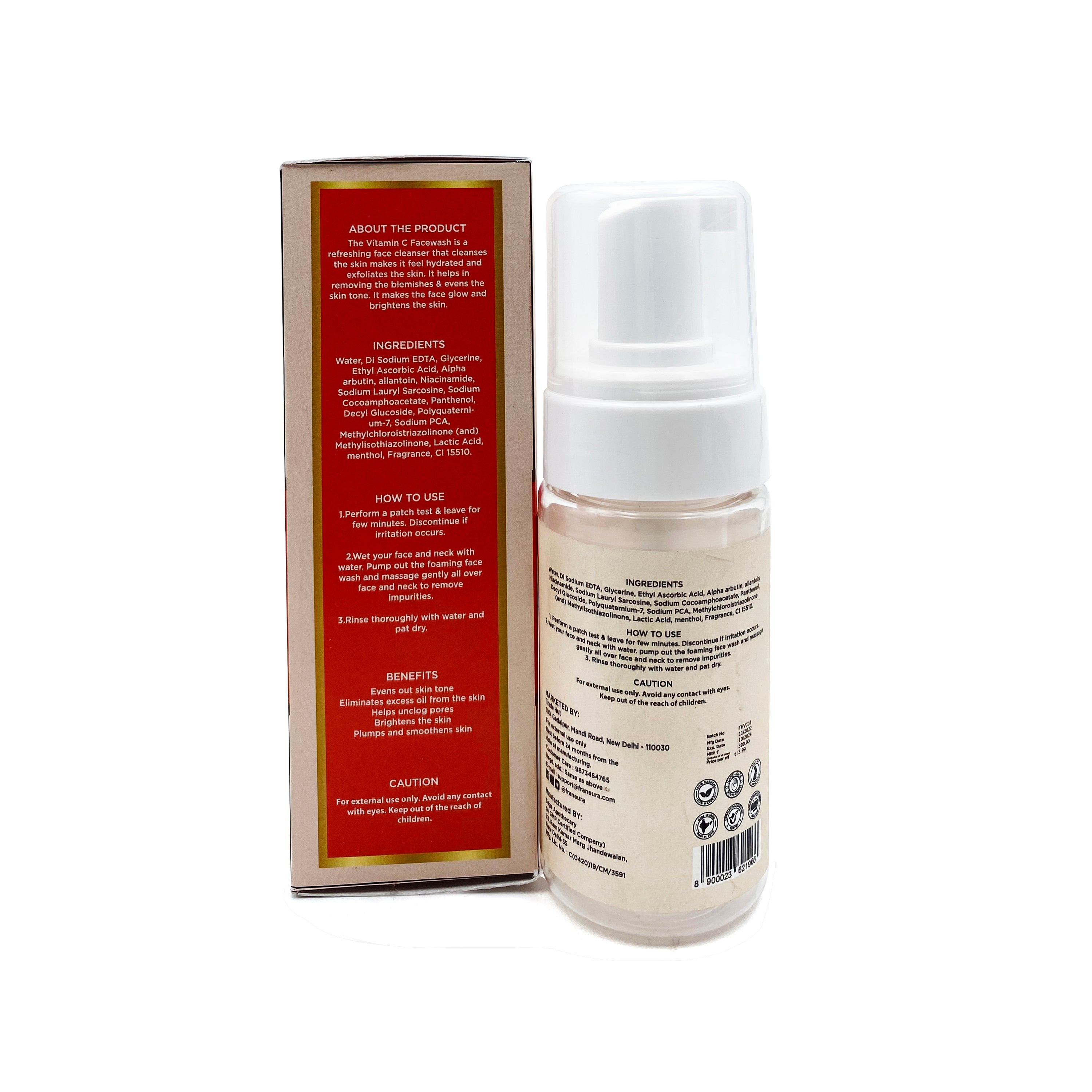 Franeura Vitamin C Foaming Face Wash - Brighten & Even Skin Tone - Remove dirt and impurities ( 100 ml )